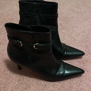 Ann Taylor Black Heeled Boots with Gold Buckle